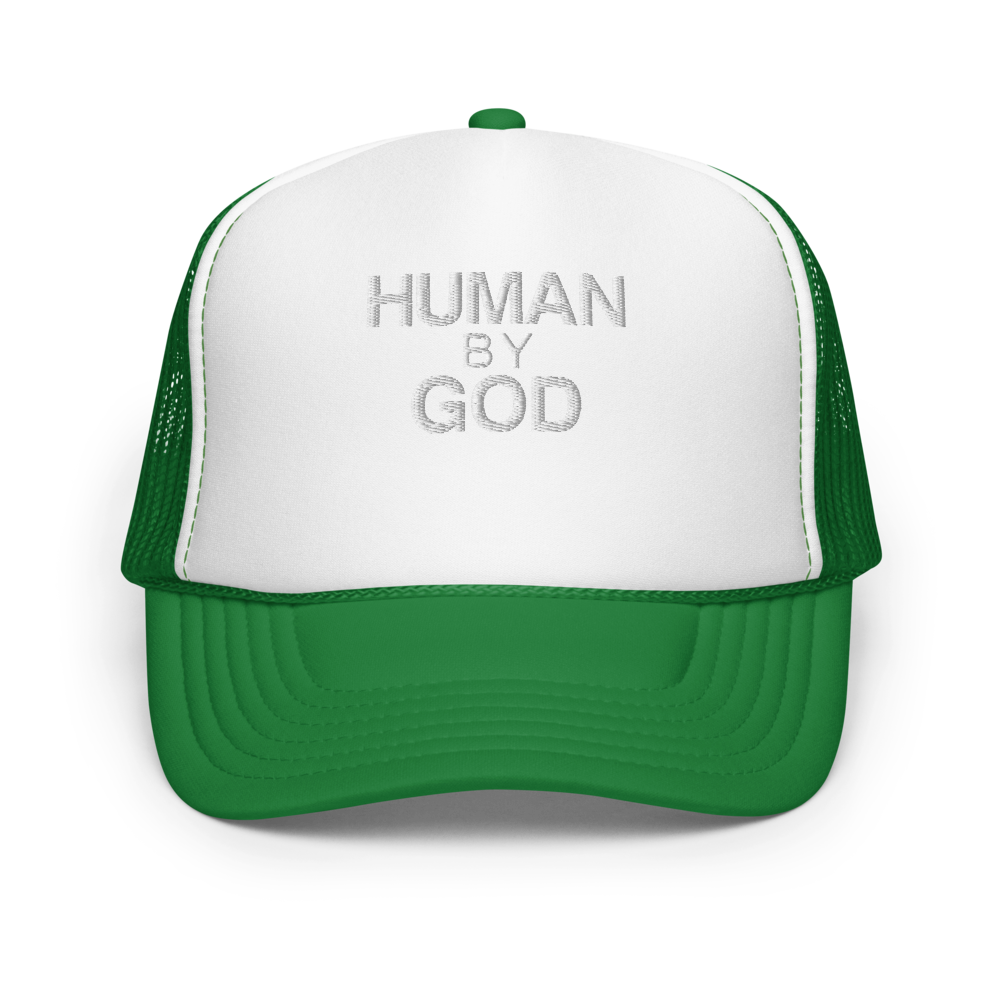 Human By God — Foam Trucker Cap (Kelly / White / Kelly)