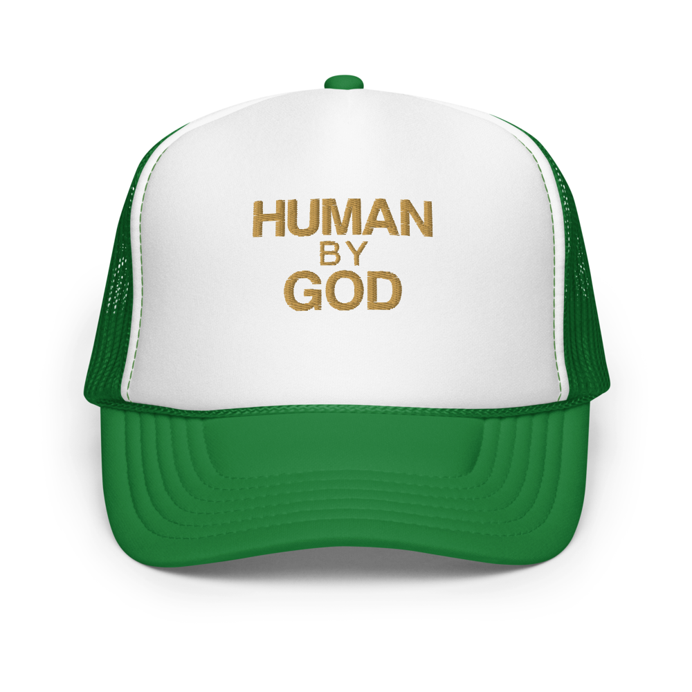 Human By God — Foam Trucker Cap (Kelly / White / Kelly)