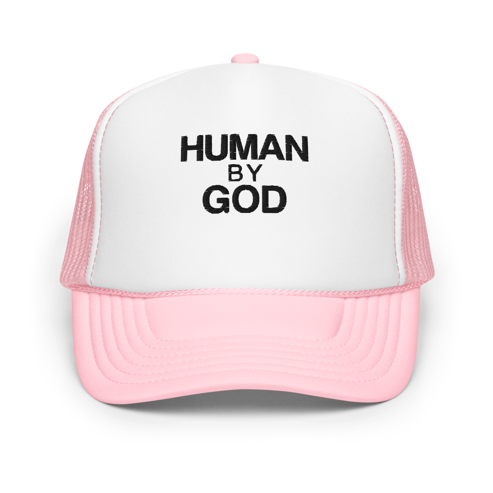 Human By God — Foam Trucker Cap (Light Pink / White / Light Pink)