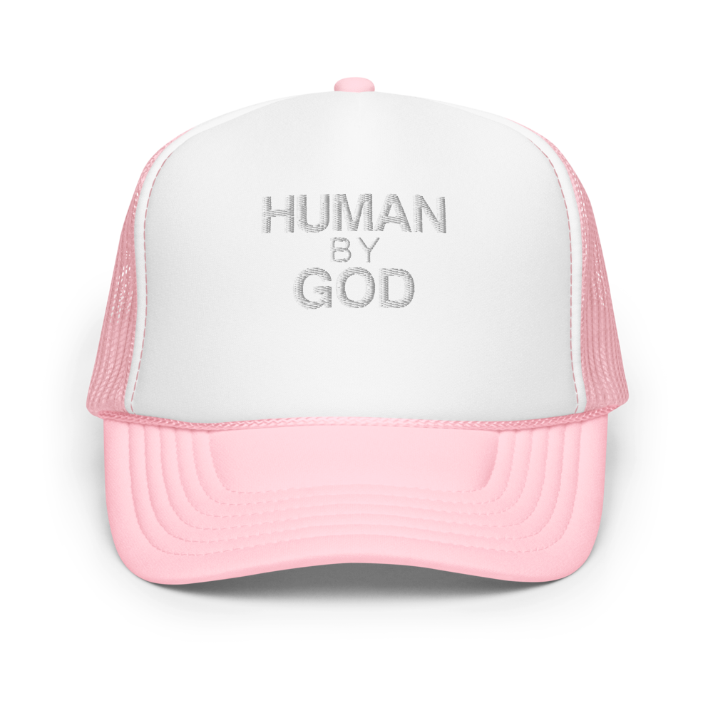 Human By God — Foam Trucker Cap (Light Pink / White / Light Pink)