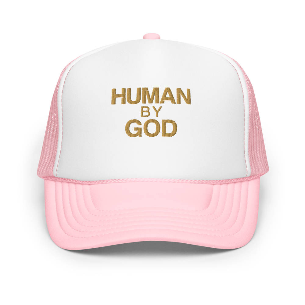 Human By God — Foam Trucker Cap (Light Pink / White / Light Pink)