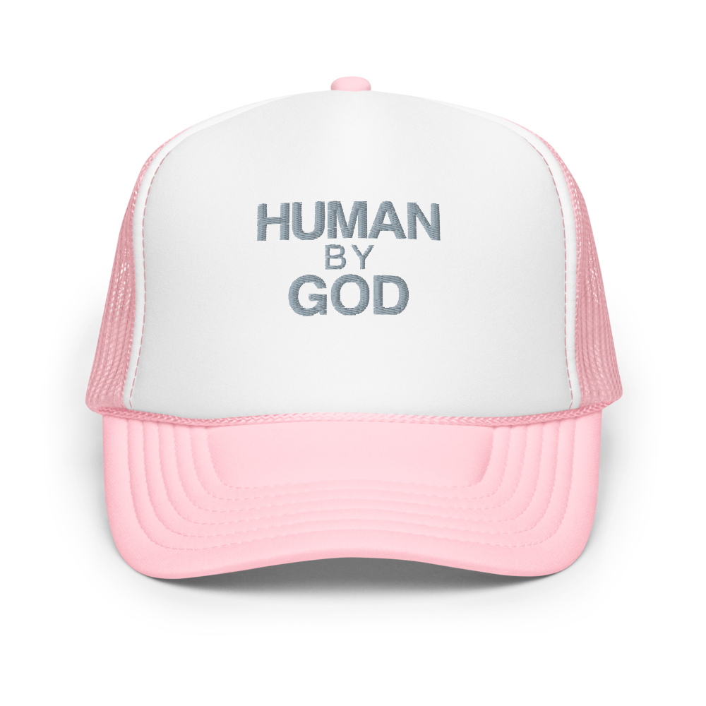 Human By God — Foam Trucker Cap (Light Pink / White / Light Pink)