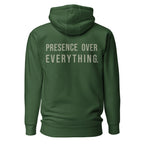 Presence Over Everything — Forest Green hoodie — back view
