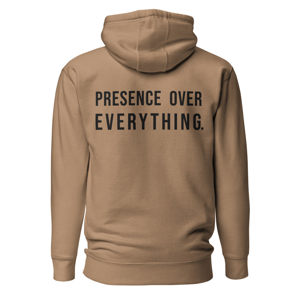 Presence Over Everything — Latte hoodie — back view