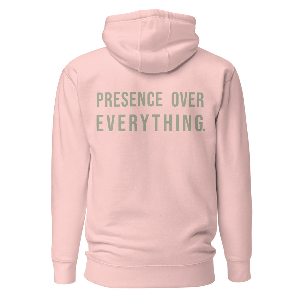 Presence Over Everything — Light Pink hoodie — back view