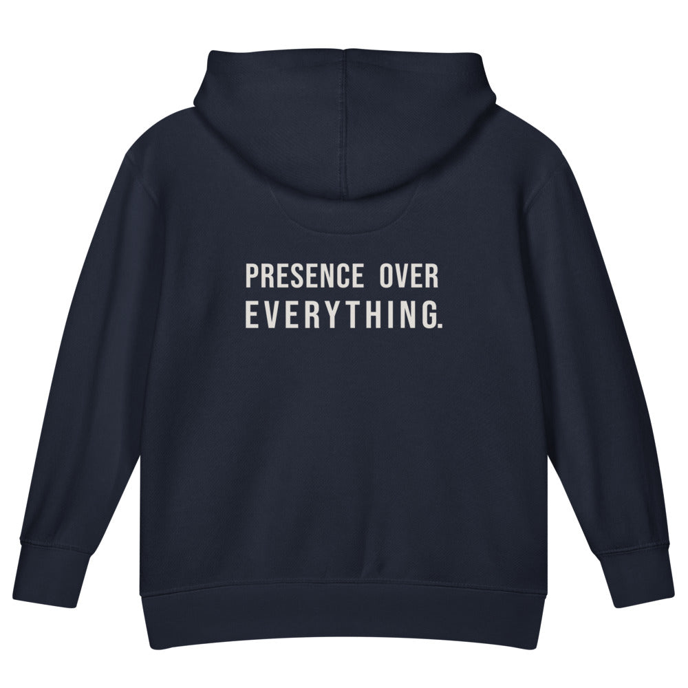 Presence Over Everything — Kids Faith Hoodie - Navy back