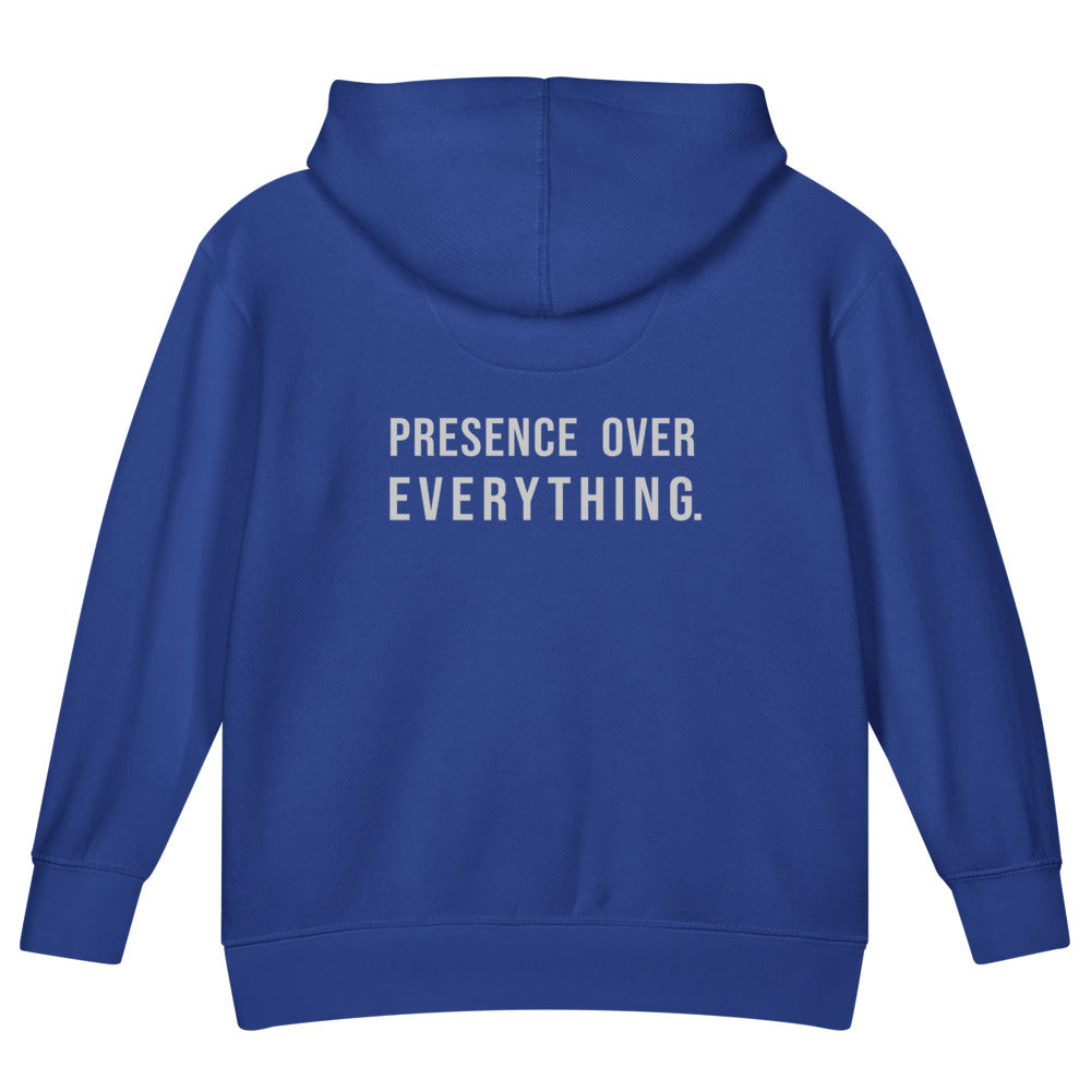 Presence Over Everything — Kids Faith Hoodie - Royal back
