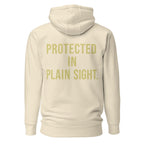 Protected In Plain Sight — Bone hoodie back with Butter ink slogan
