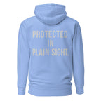 Protected in Plain Sight — Carolina Blue hoodie — back view