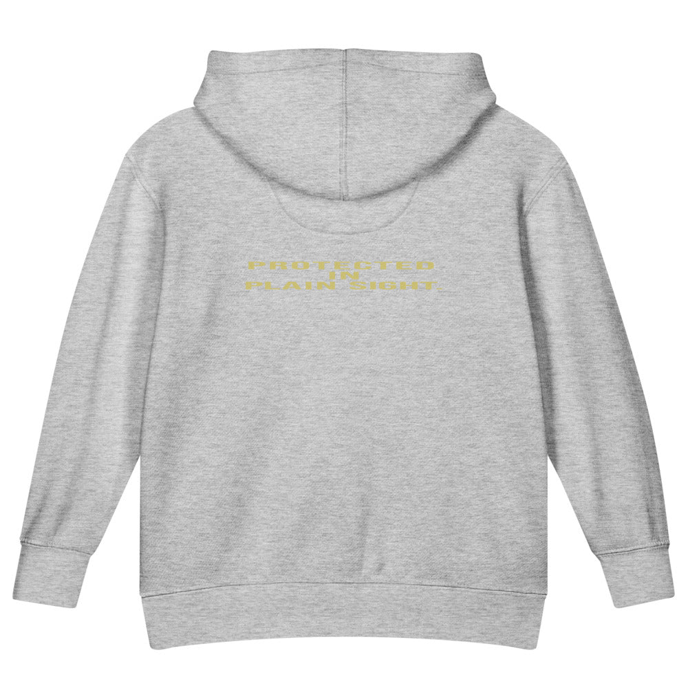 Protected in Plain Sight — Kids Faith Hoodie - Heather back