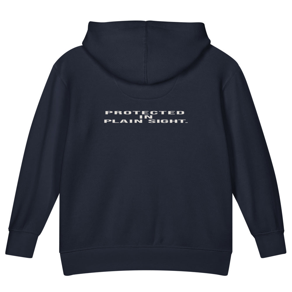 Protected in Plain Sight — Kids Faith Hoodie - Navy back