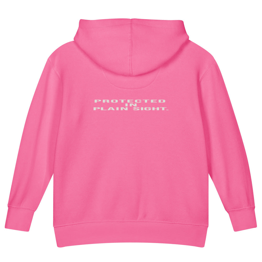 Protected in Plain Sight — Kids Faith Hoodie - Raspberry back
