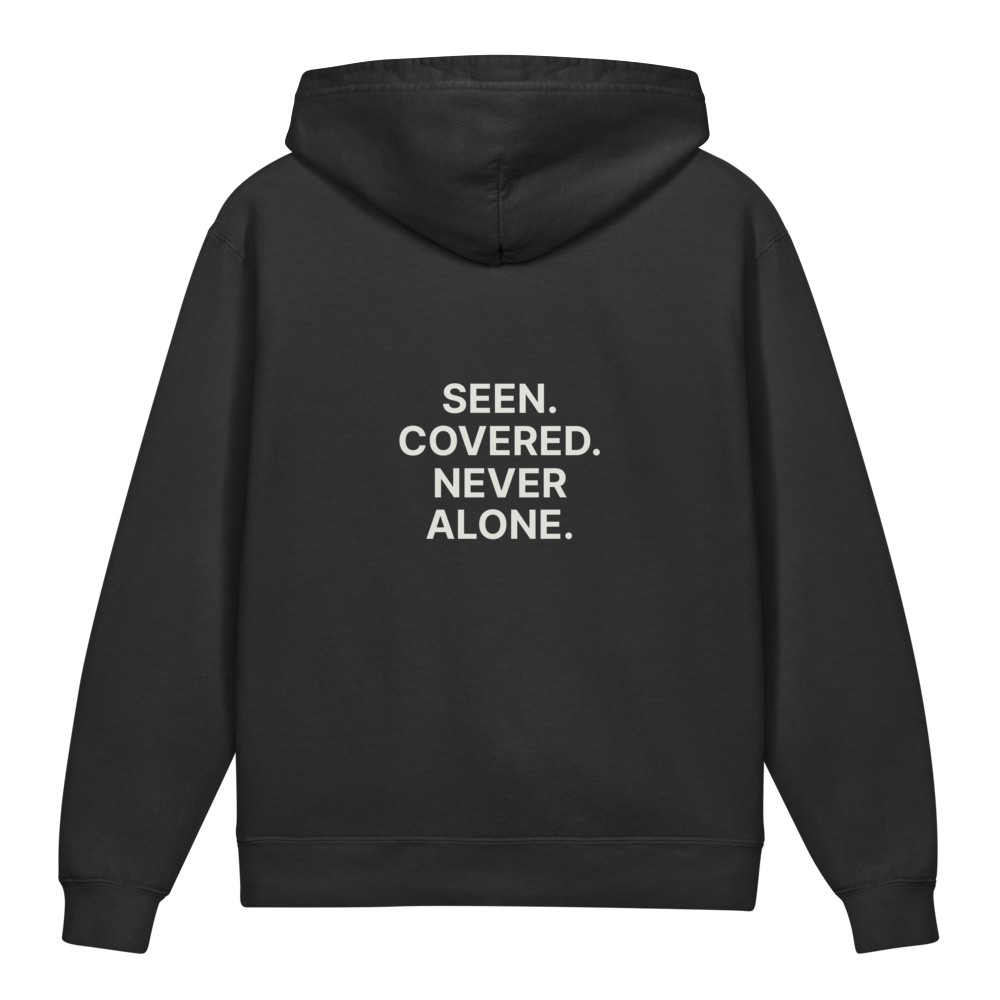 Seen. Covered. Never Alone. — Older Kids Faith Hoodie