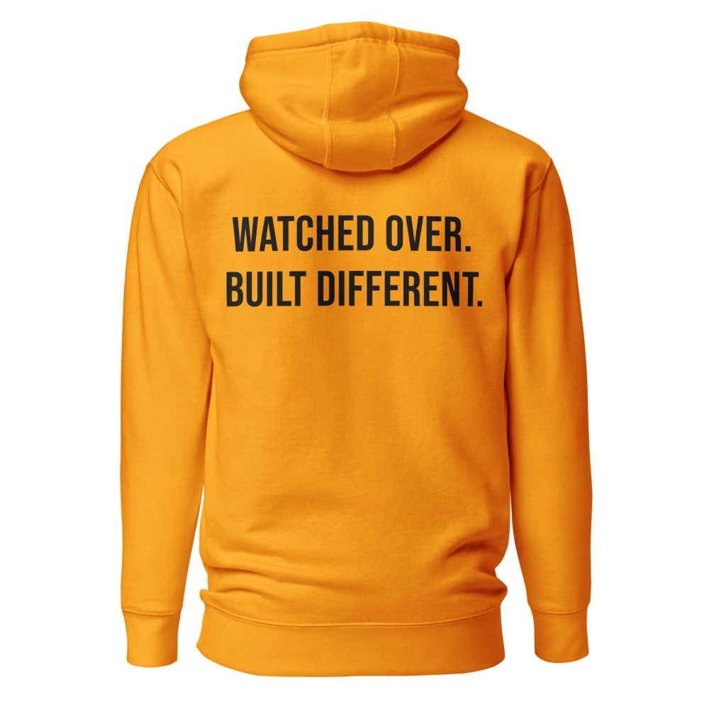 Watched Over. Built Different. — Team Gold hoodie — back view